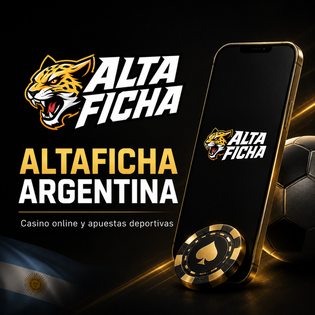 Imagen cuadrada de Altaficha Argentina con logo, smartphone y elementos de casino y apuestas deportivas