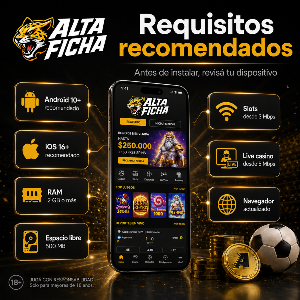 Requisitos recomendados de Android, iOS, memoria y conexión para usar Altaficha