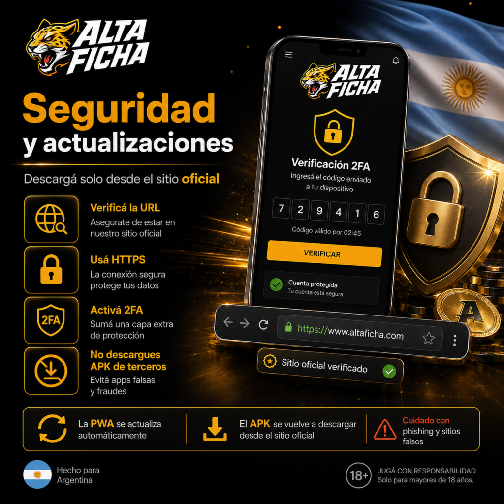 Consejos de seguridad, actualización del APK y protección 2FA en la app de Altaficha