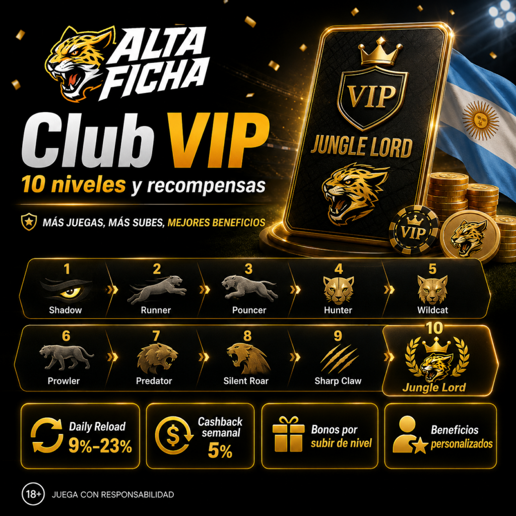 Diez niveles del Club VIP de Altaficha con daily reload, cashback y recompensas