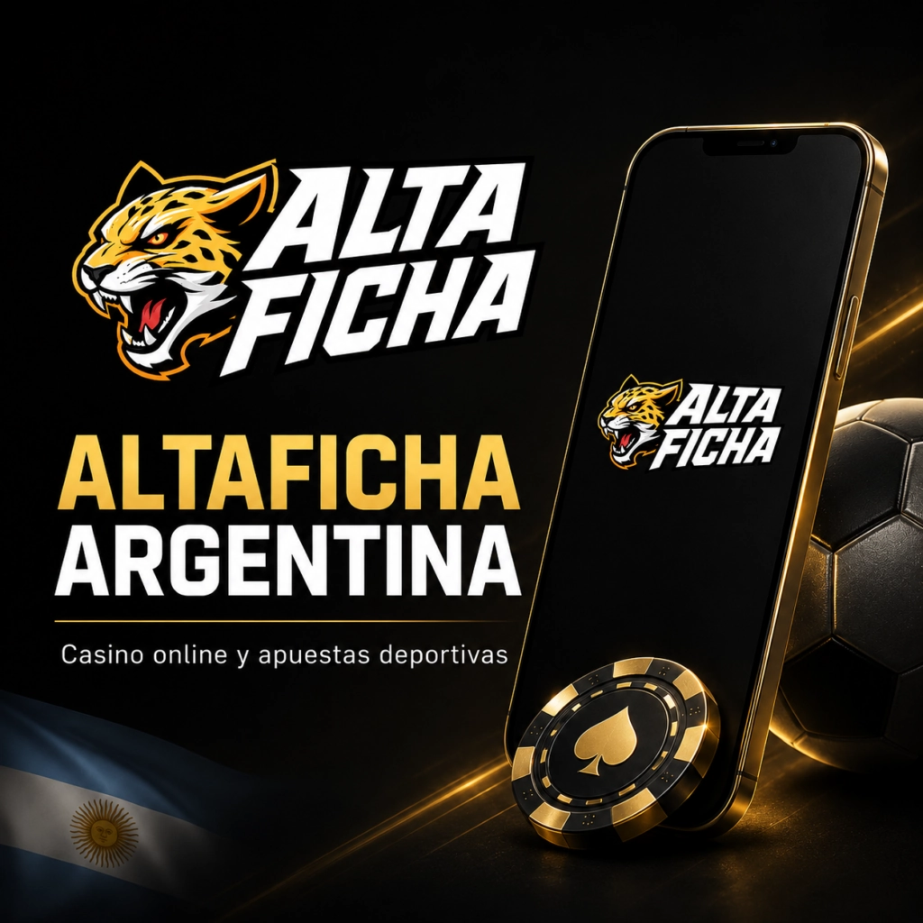 Imagen cuadrada de Altaficha Argentina con logo, smartphone y elementos de casino y apuestas deportivas