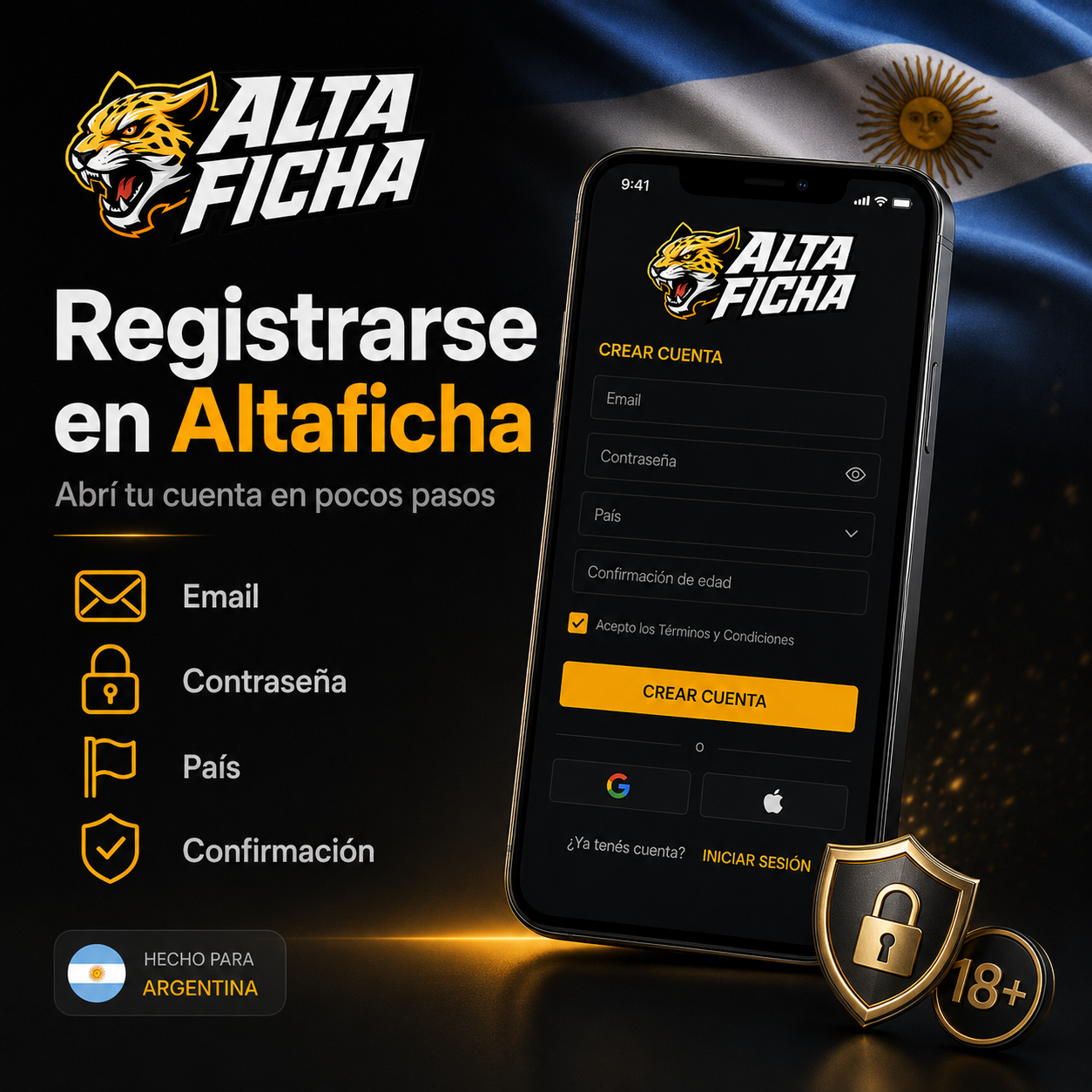 Formulario para registrarse en Altaficha desde Argentina